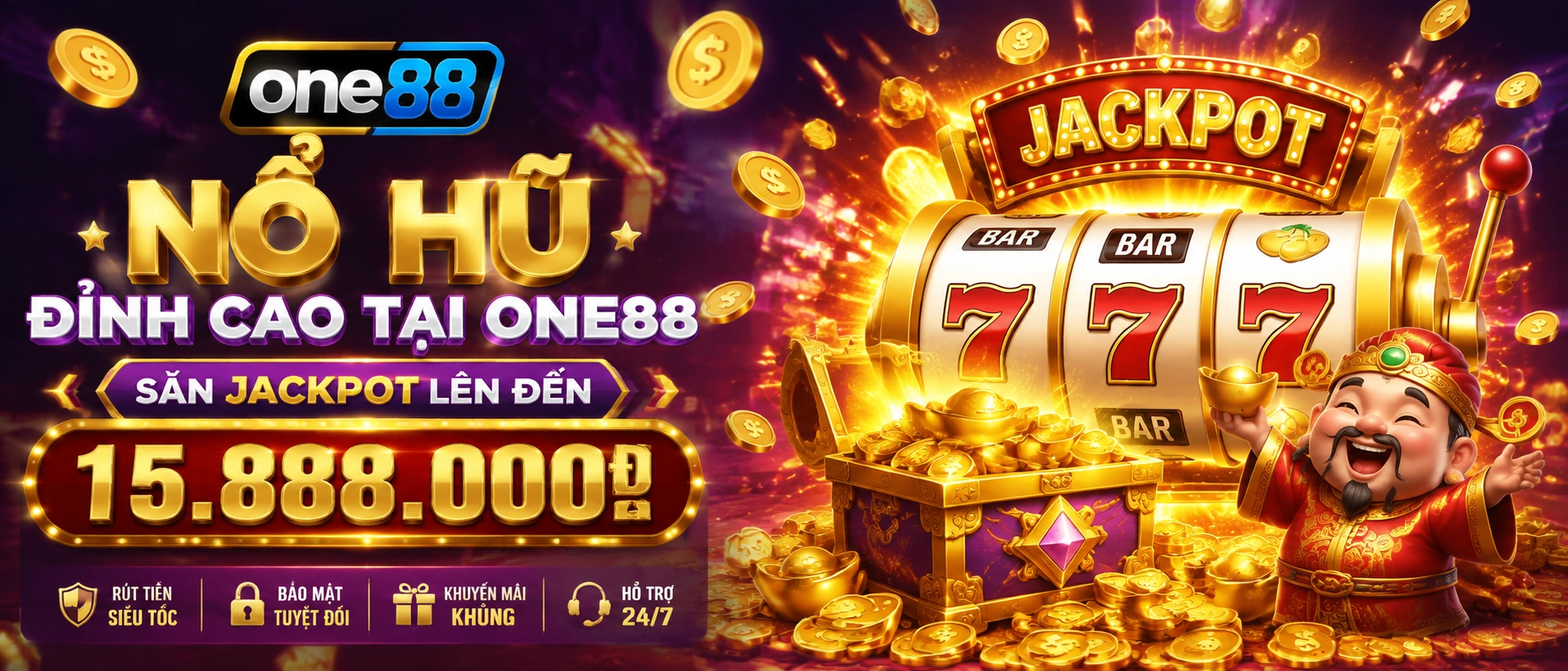 Giao diện One88 với khu khuyến mãi và sảnh Nổ Hũ hiển thị trên mobile